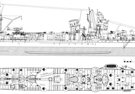 Корабль IJN Yahagi [Light Cruiser] (1945) - чертежи, габариты, рисунки